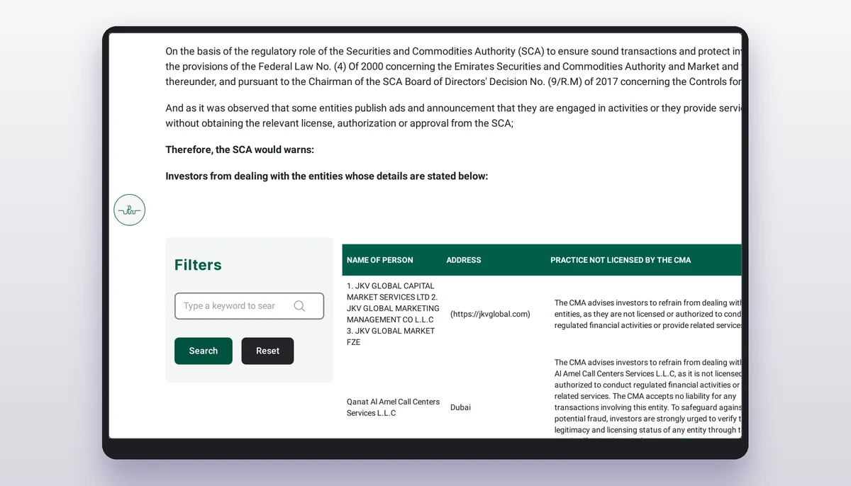 Screenshot of the Capital Market Authority page warning the public about unlicensed firms, taken 2 October 2026.